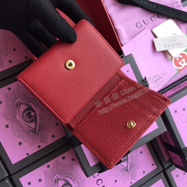 Gucci錢包 古馳新款翻蓋長錢包 Gucci女錢包 456116大紅全皮  gdj1182